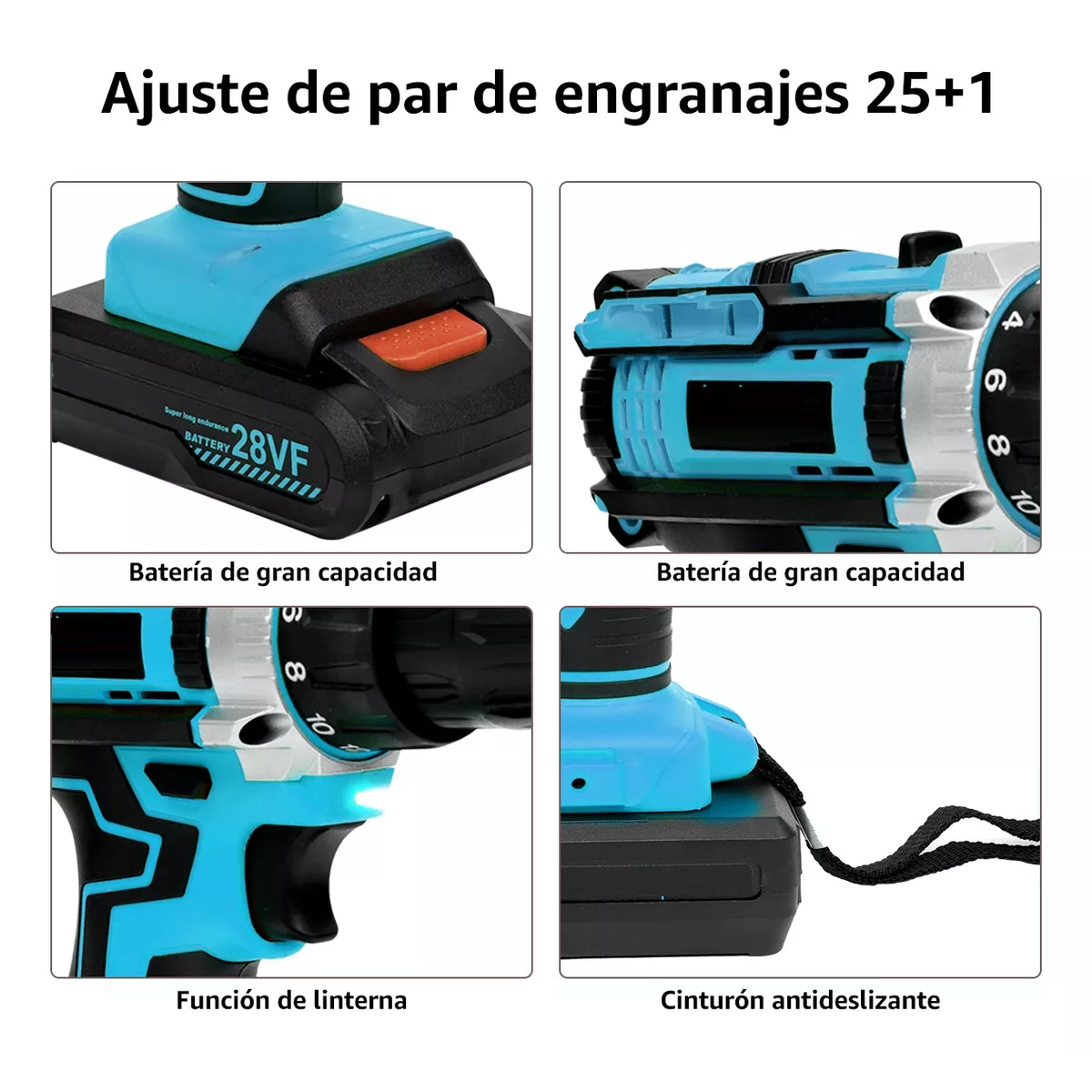 Destornillador Inalambrico Taladro Con 2 Batería Azul