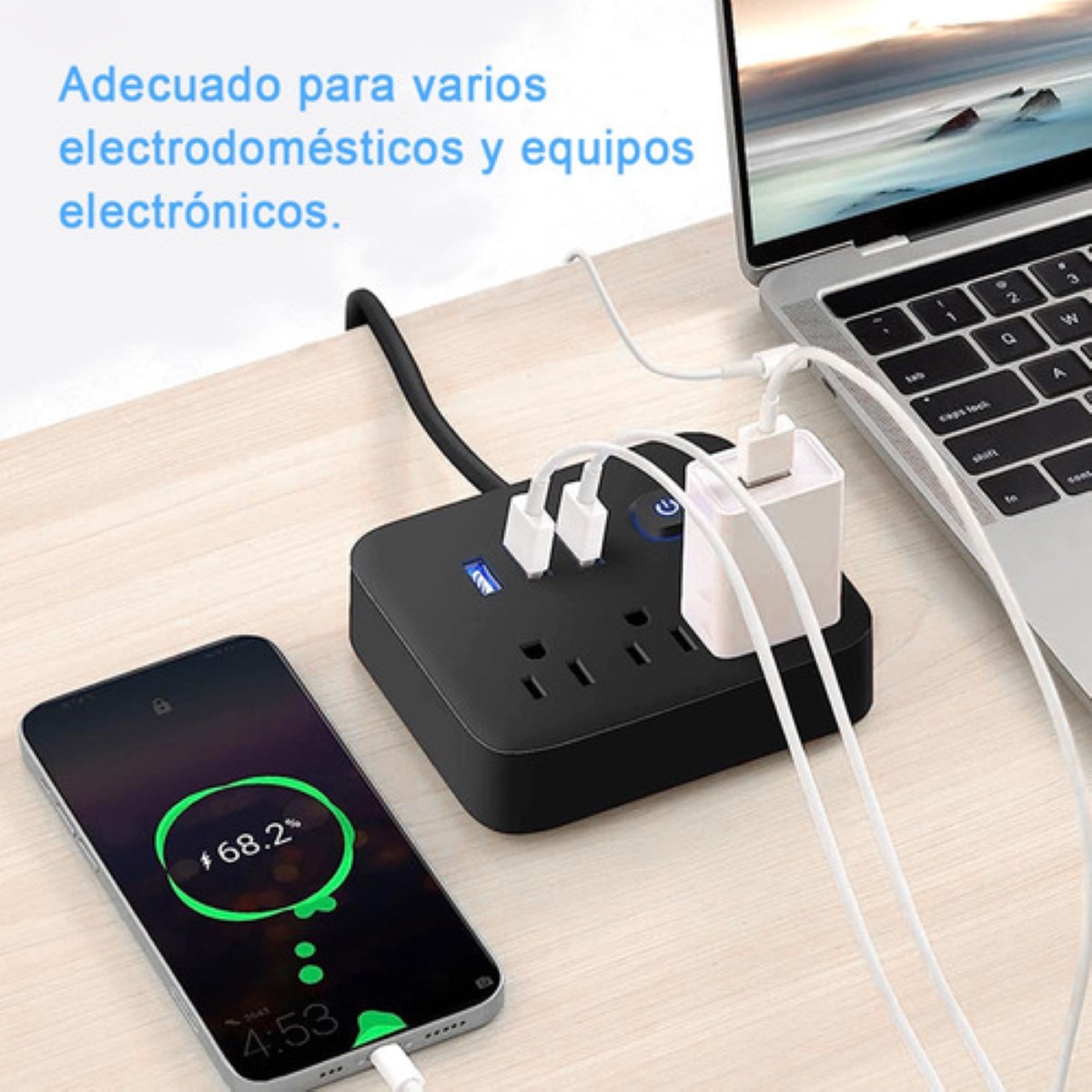 Regleta De Alimentación Multicontactos Con 8 Salidas 3 Usb Negro