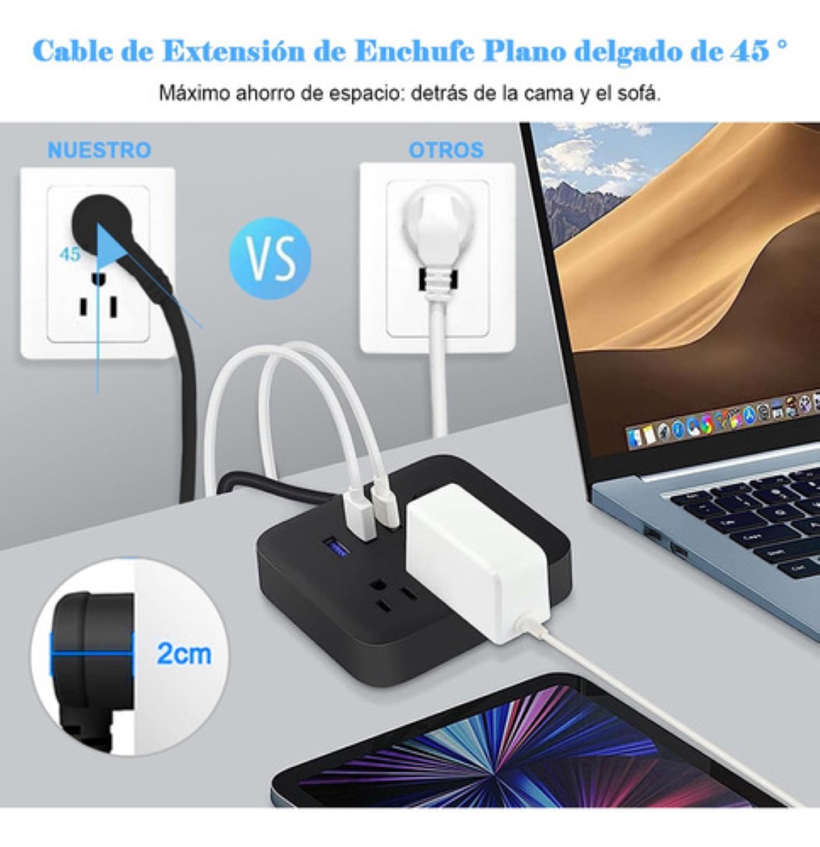 Regleta De Alimentación Multicontactos Con 8 Salidas 3 Usb Negro
