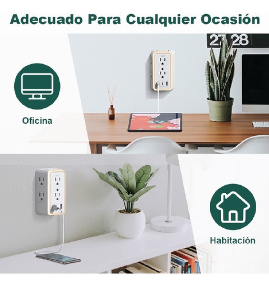 Regleta Enchufe Con 6 Enchufes Ca Y 3 Usb +1 Type-c Blanco