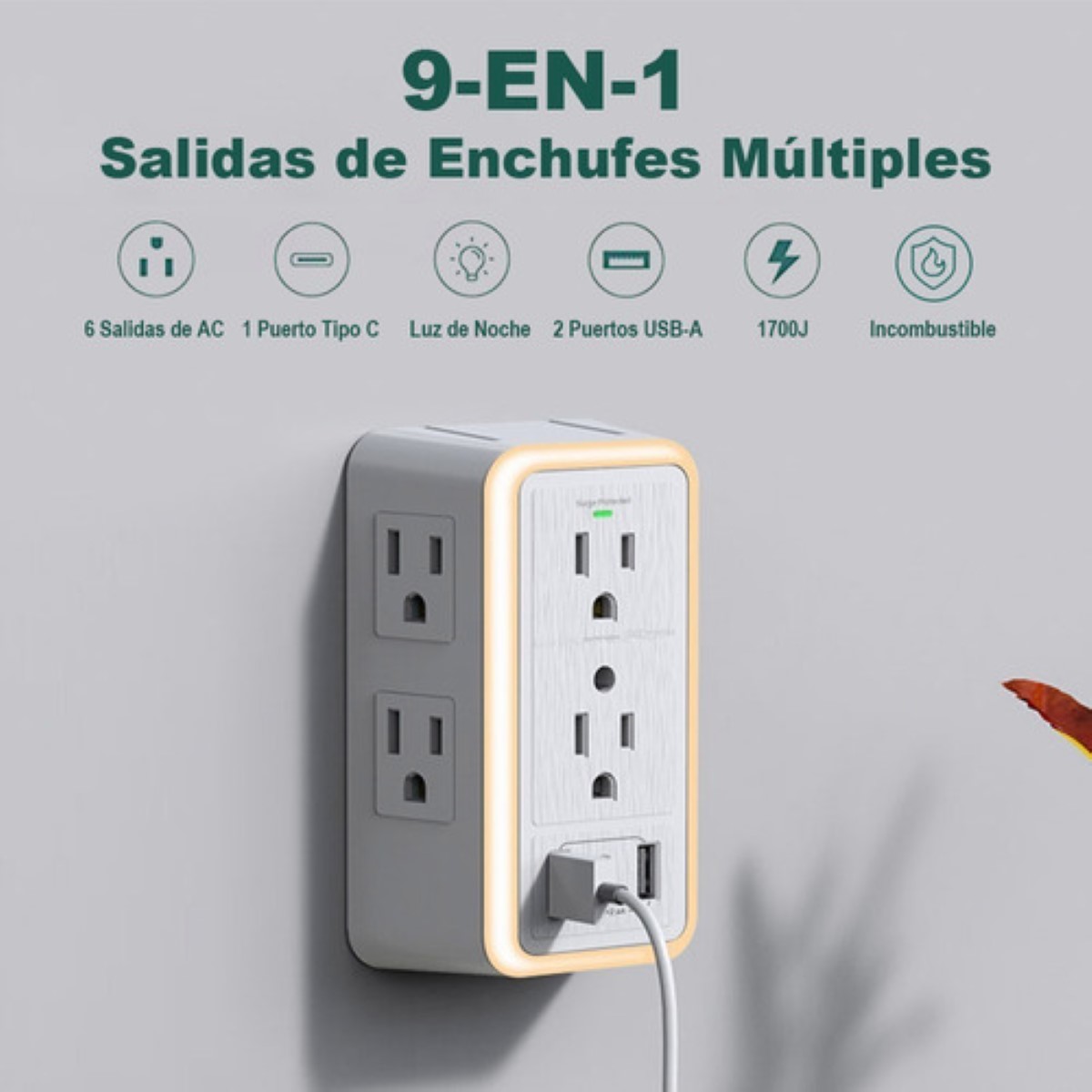 Regleta Enchufe Con 6 Enchufes Ca Y 3 Usb +1 Type-c Blanco
