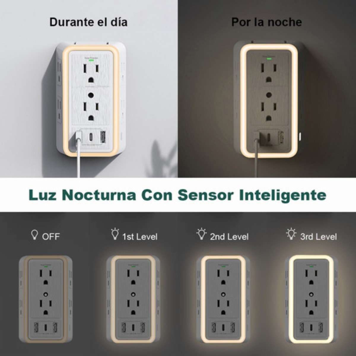 Regleta Enchufe Con 6 Enchufes Ca Y 3 Usb +1 Type-c Blanco