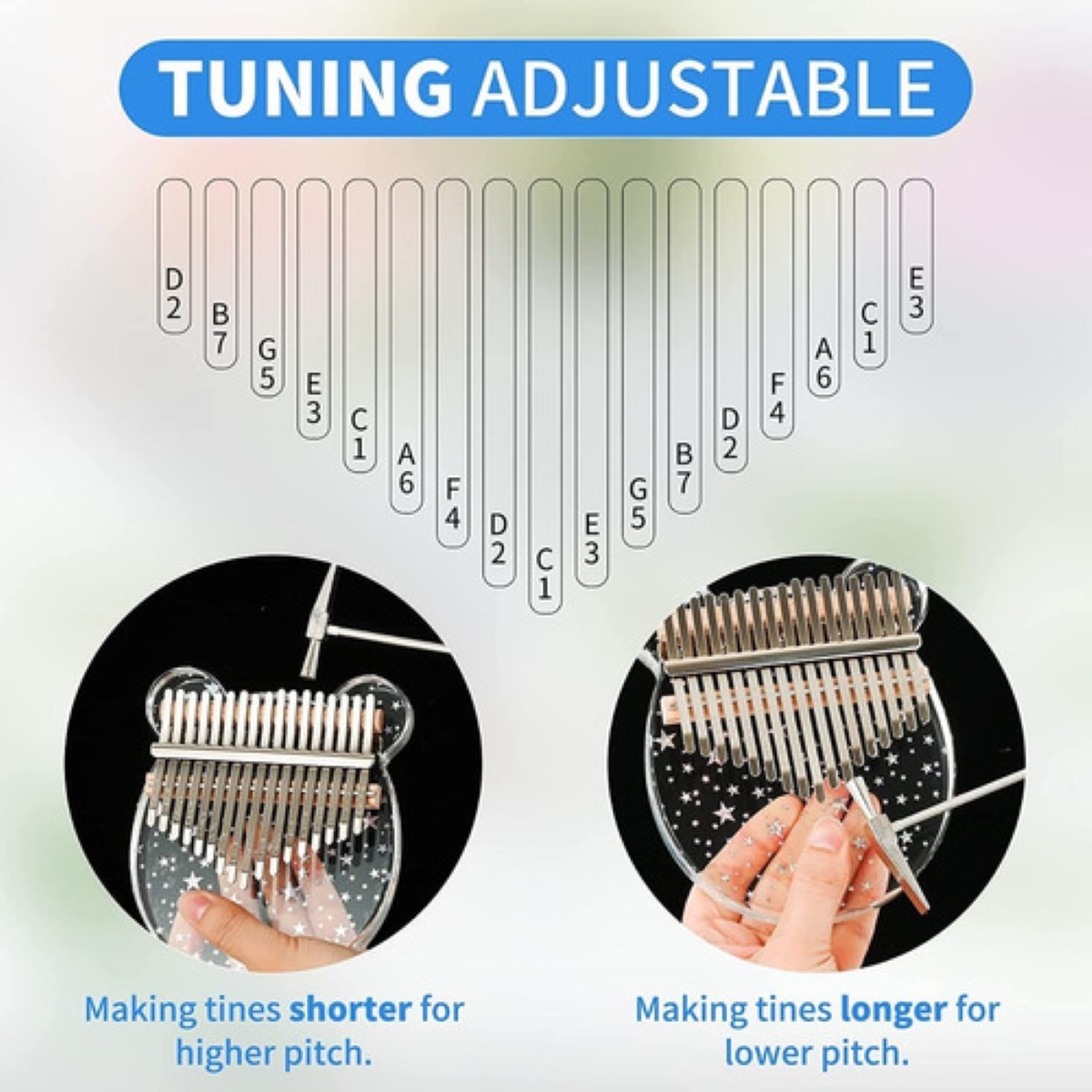 17 Teclas Kalimba Instrumento Musical Piano De Pulgar Transparente Estrellas 