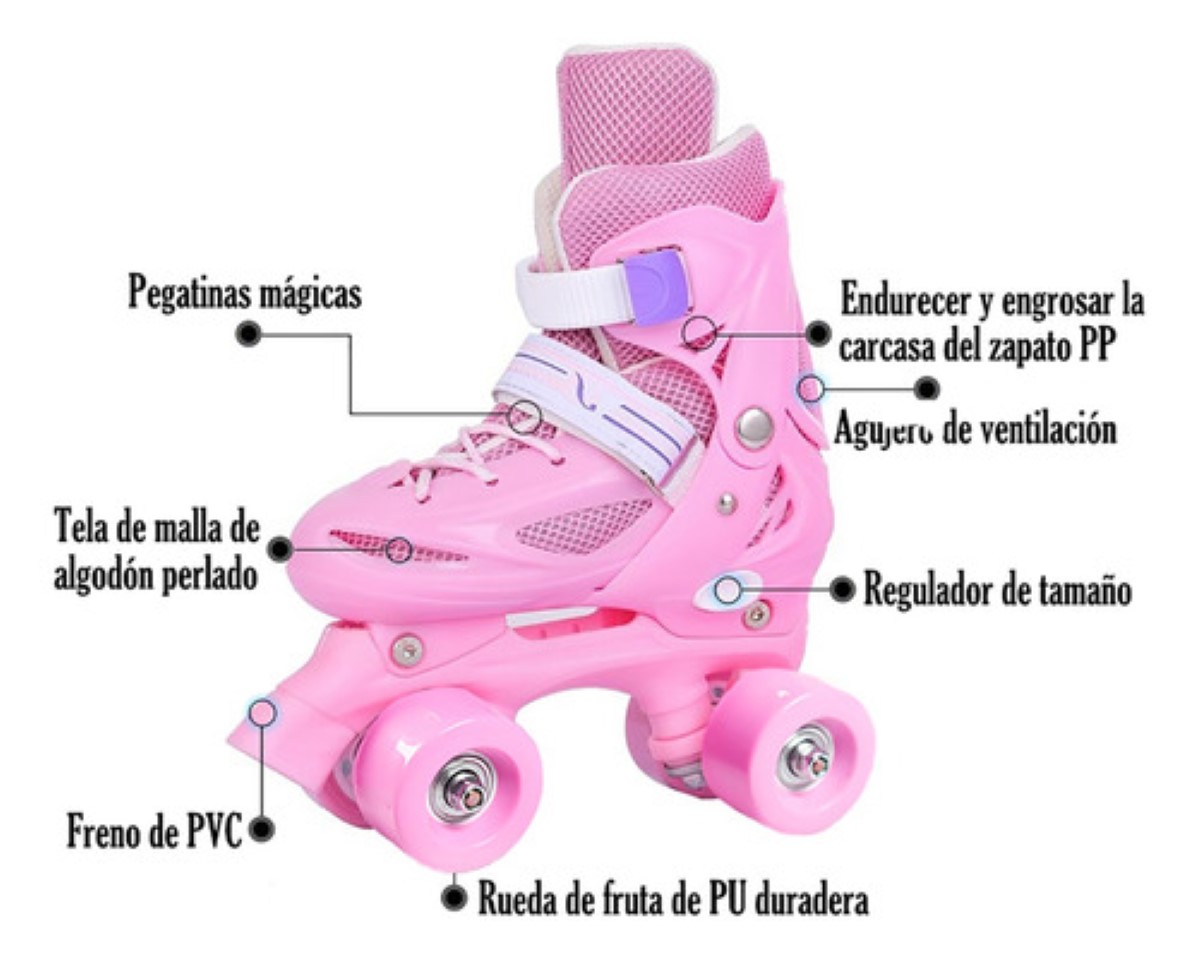 Patines De 8 Ruedas Ajustables Niños 2 En 1 Y Protecciones rosa