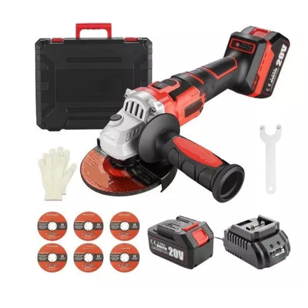 Miniesmeriladora angular inalámbrica JM-2231 color rojo 110 V + accesorios