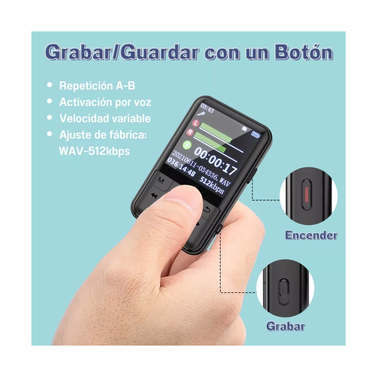 Telefo 64GB Mini Grabadora de Voz Portátil, Profesional, con