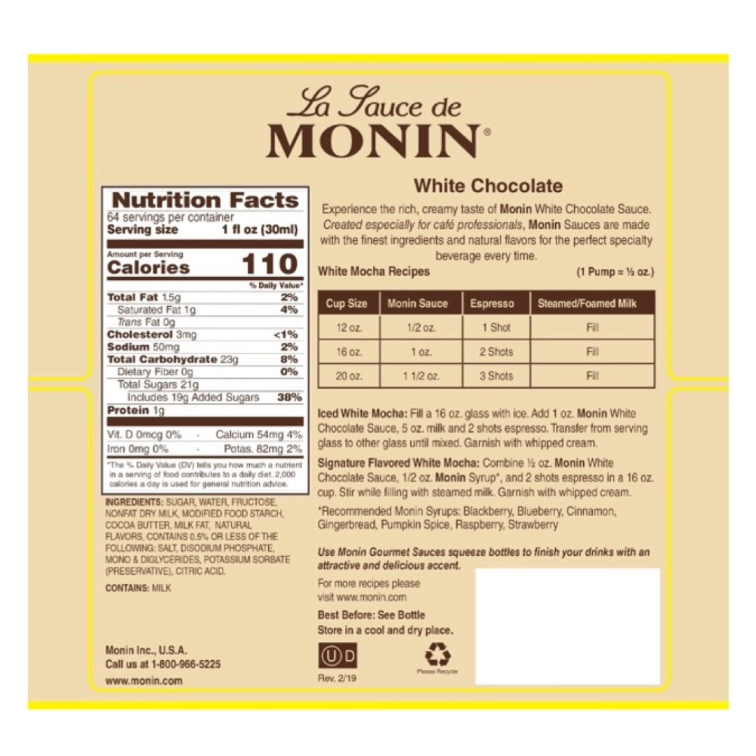 Monin Gourmet Salsa Chocolate Blanco 1.89 Lt