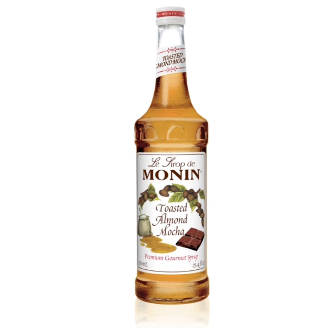 Monin Jarabe de Almendra y Moca Tostada - Toasted Almond Mocha en botella de Vidrio de 750 ml.