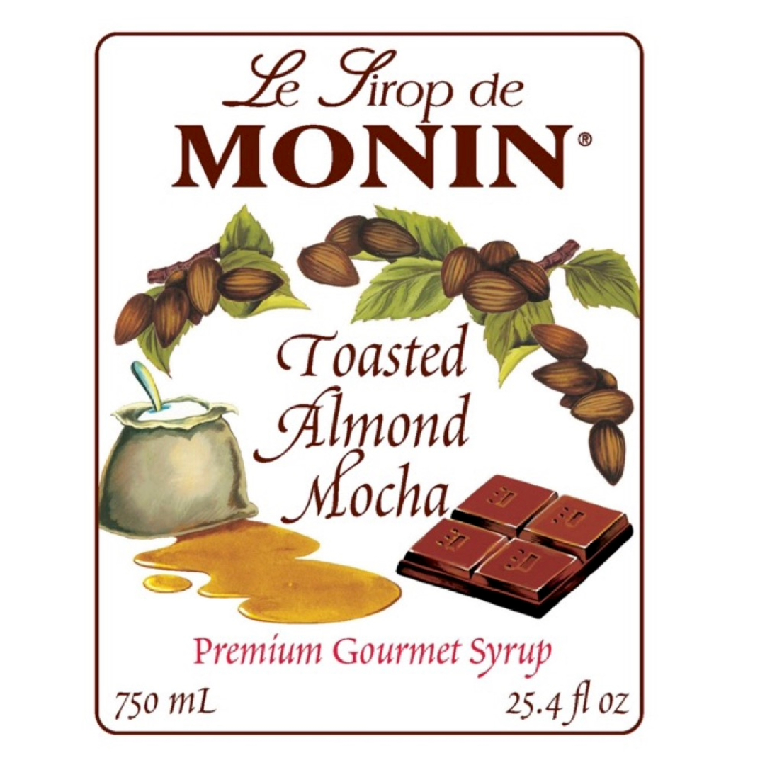 Monin Jarabe de Almendra y Moca Tostada - Toasted Almond Mocha en botella de Vidrio de 750 ml.