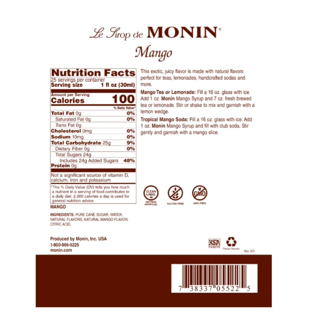 Monin Jarabe de Mango en botella de Vidrio de 750 ml.