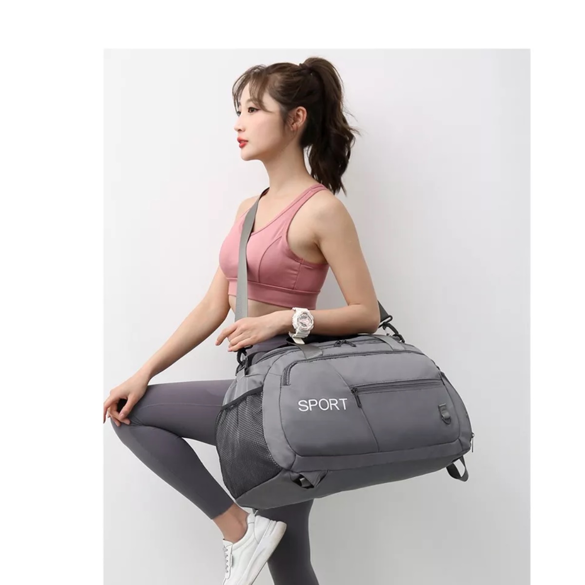 3en1 Mochila De Viaje Mujer Maletas Deportivas Bolsa De Gym Gris