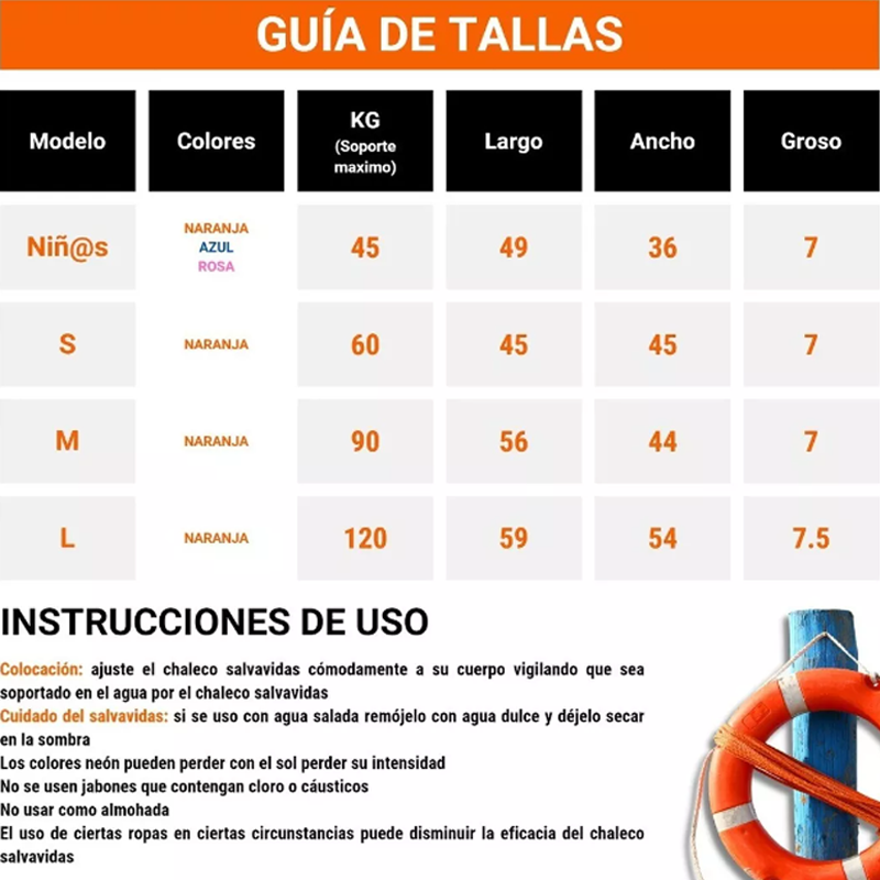 Chaleco Salvavidas Naranja Adulto O Niño Profesional
