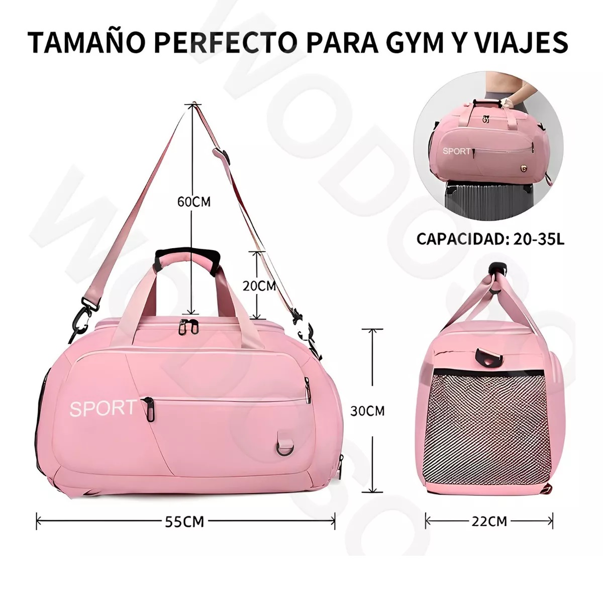 3en1 Mochila De Viaje Mujer Maletas Deportivas Bolsa De Gym Rosa