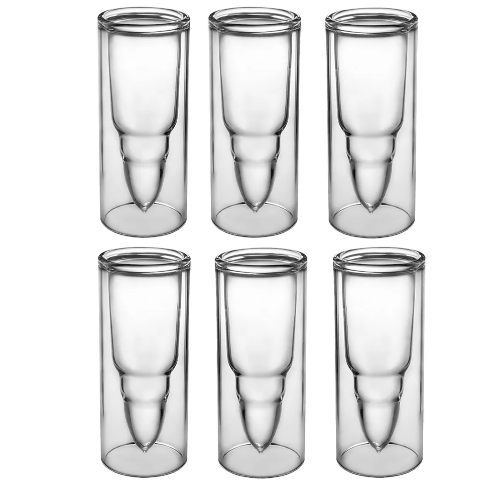 Set 6 Vaso Shot en Forma de Bala de Vidrio Resistente al Calor de Doble Capa Transparente