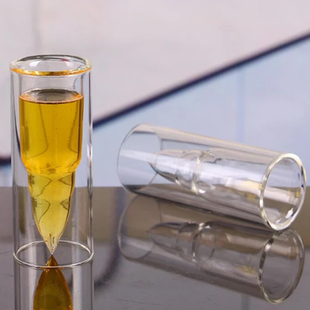 Set 6 Vaso Shot en Forma de Bala de Vidrio Resistente al Calor de Doble Capa Transparente