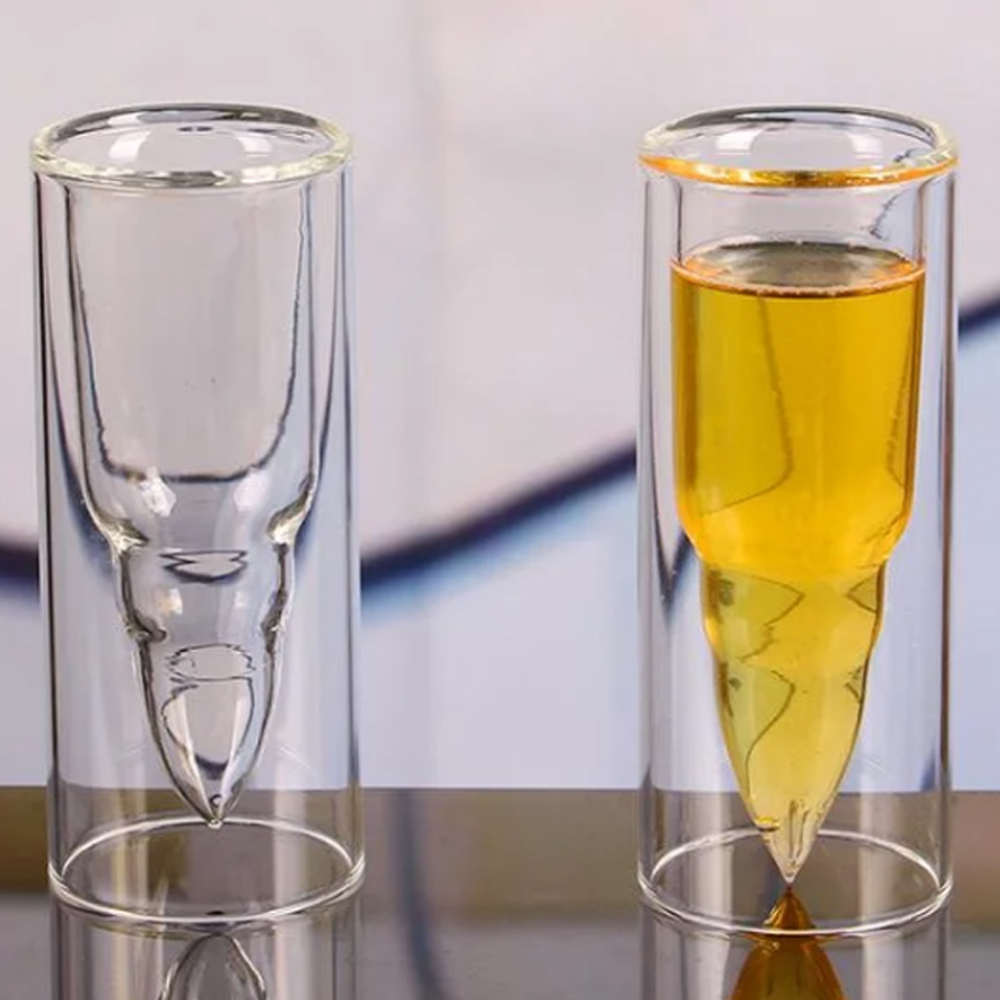 Set 6 Vaso Shot en Forma de Bala de Vidrio Resistente al Calor de Doble Capa Transparente