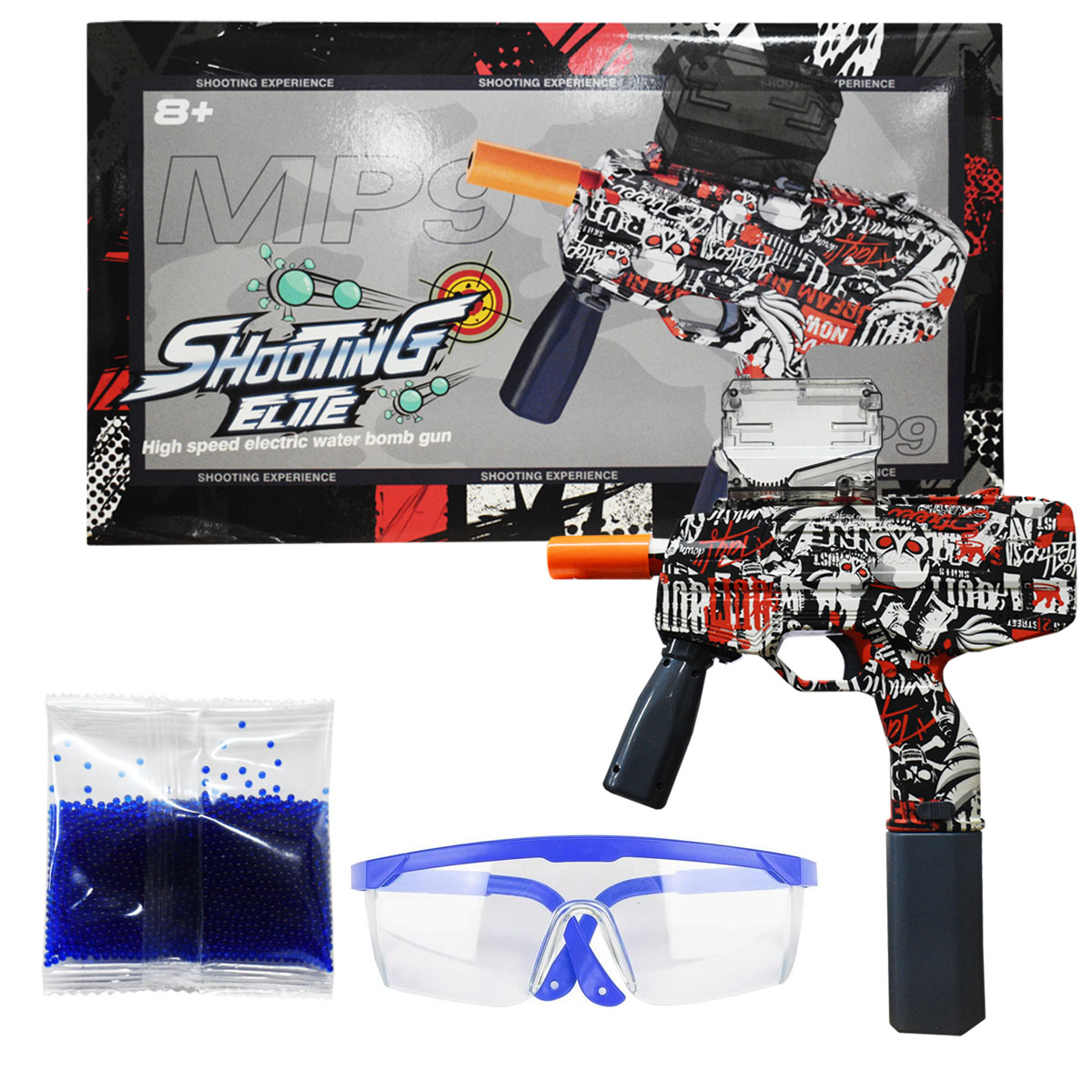 Pistola Metralleta Corta MP9 de Hidrogel De Juguete Lanzador Automatico Con Cargador