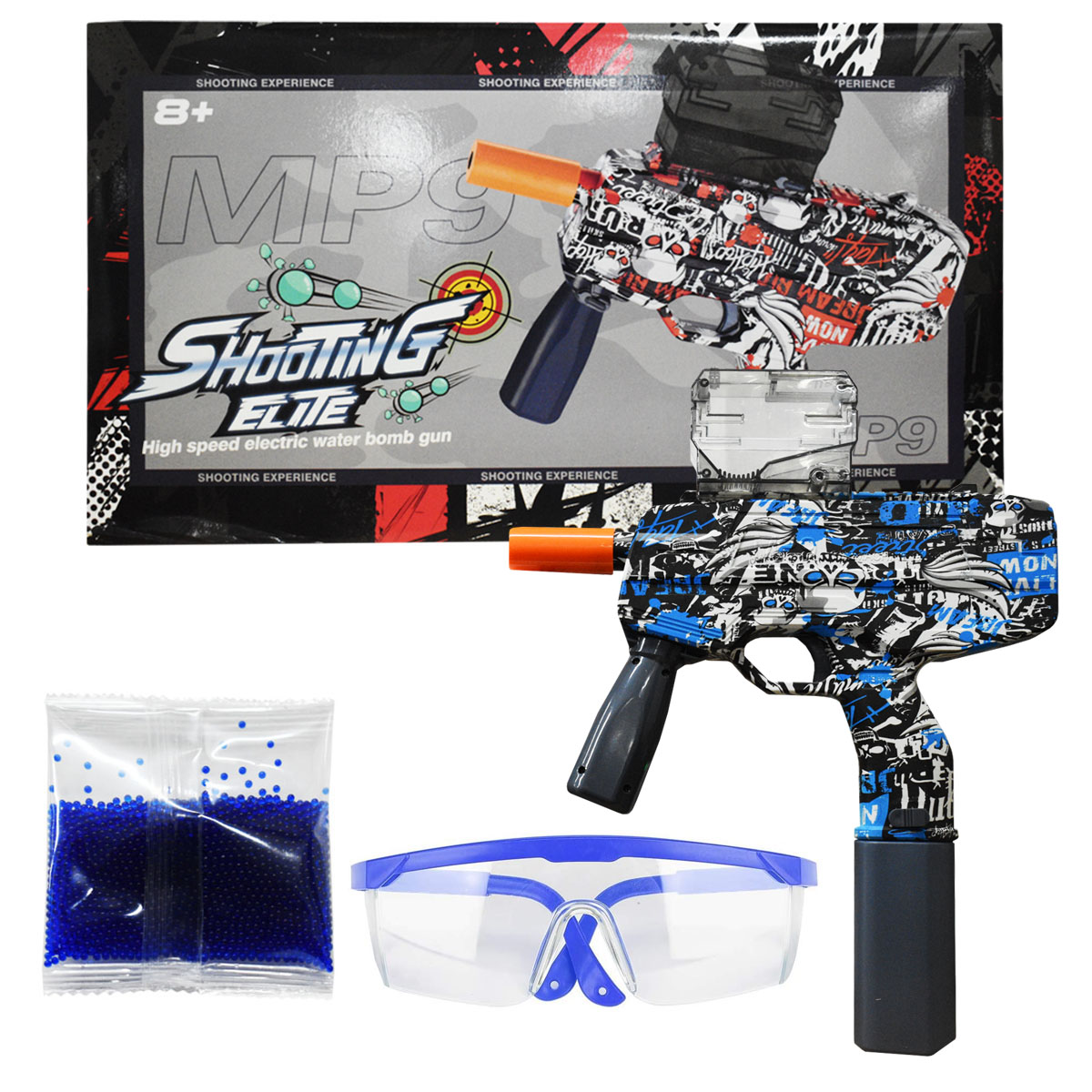 Pistola Metralleta Corta MP9 de Hidrogel De Juguete Lanzador Automatico Con Cargador