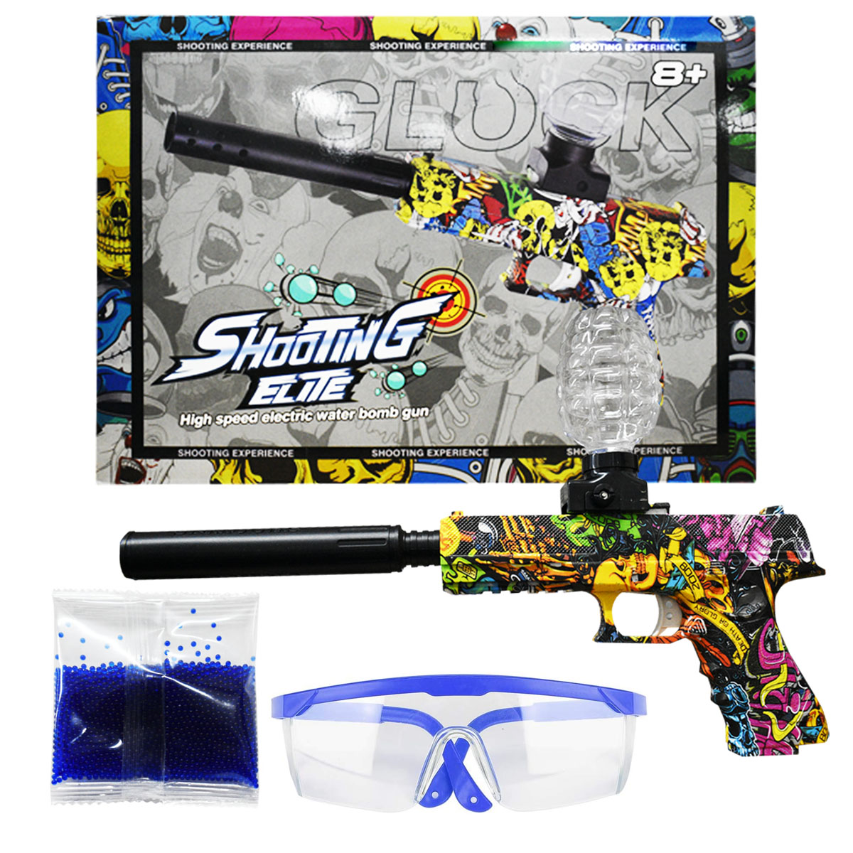 Pistola Glock de Hidrogel De Juguete Lanzador Automatico con Silenciador