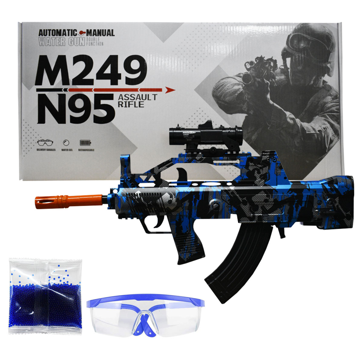 Pistola Rifle de Asalto M249 de Hidrogel De Juguete Lanzador Automatico Dos Funciones