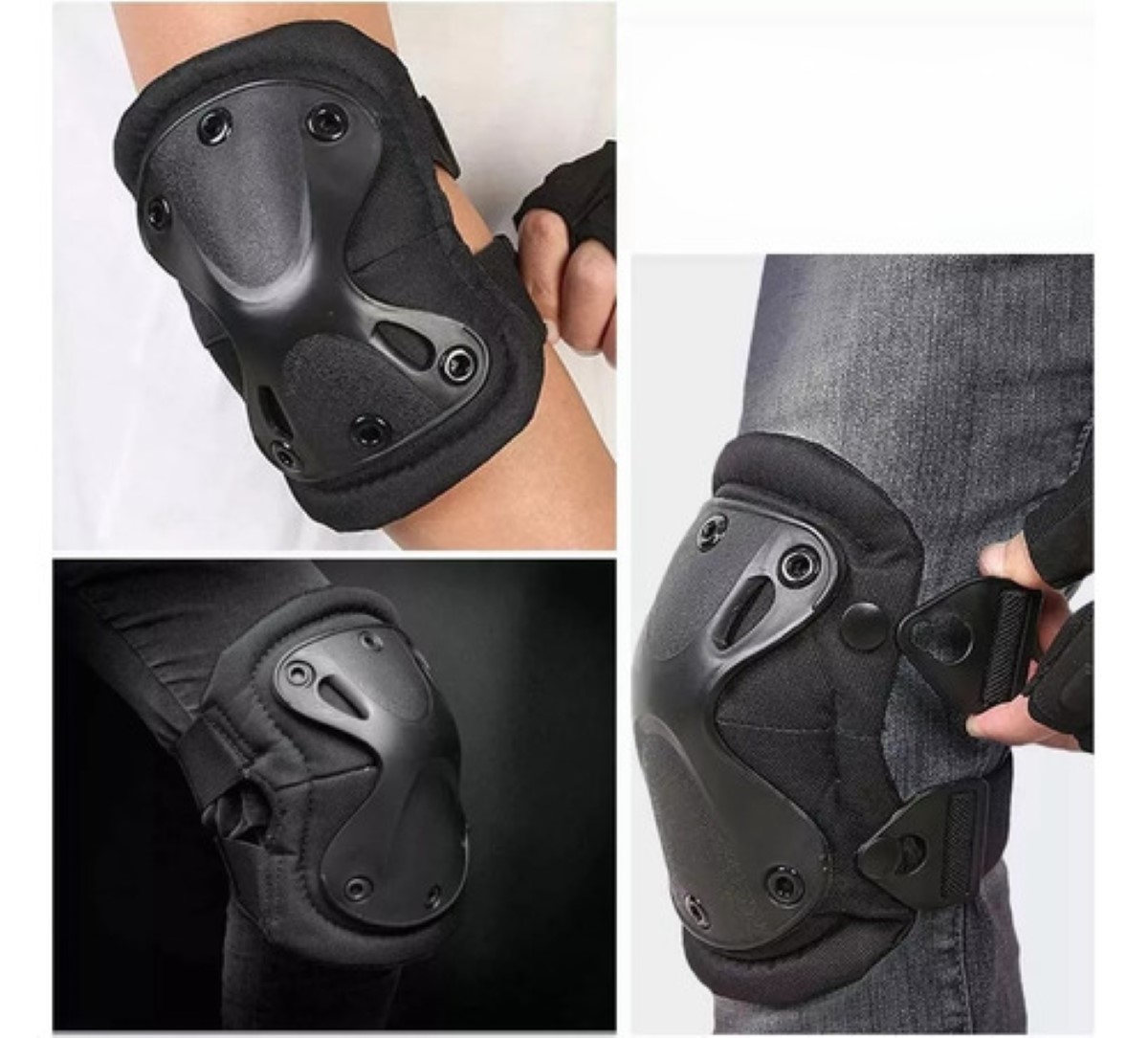 Kit Rodilleras Coderas Tácticas Militar Para Bicicleta Moto Nnegro 4pz