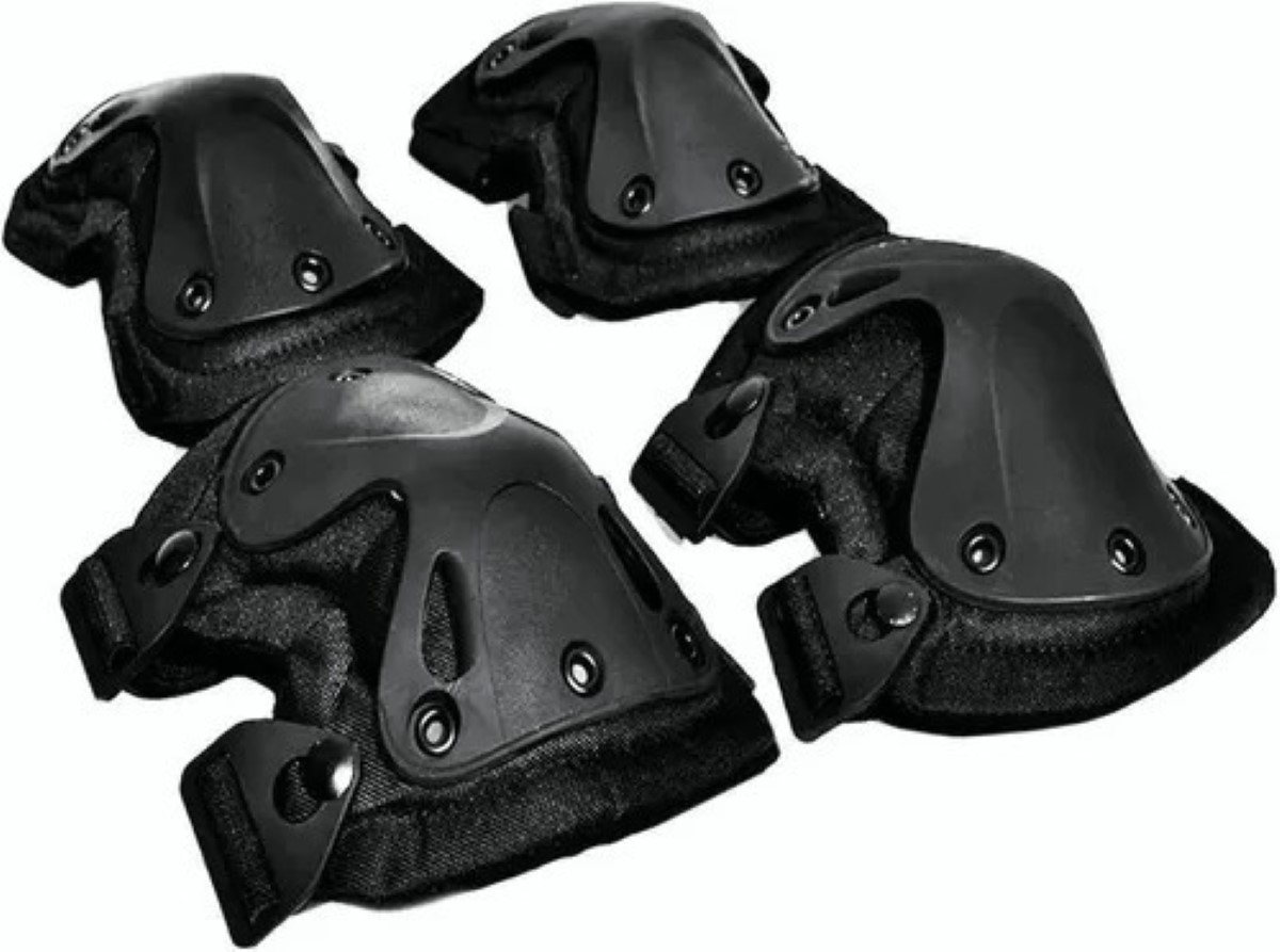 Kit Rodilleras Coderas Tácticas Militar Para Bicicleta Moto Nnegro 4pz