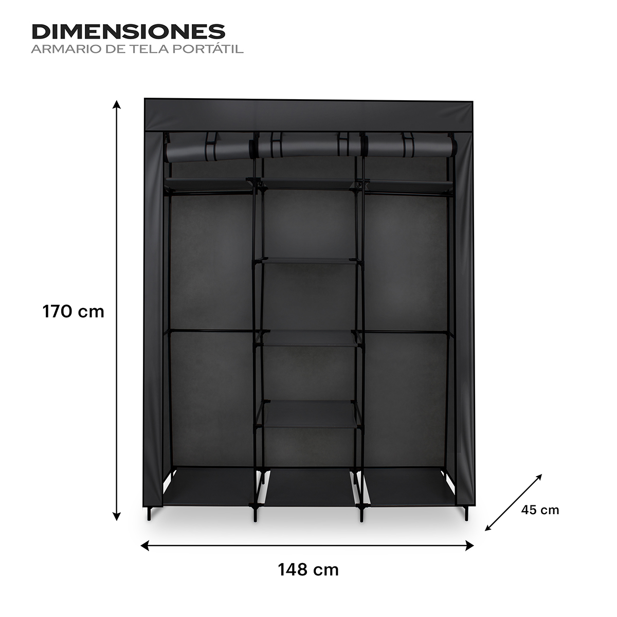 Closet Armable, Organizador De Ropa Récamara 1.70mts Negro 