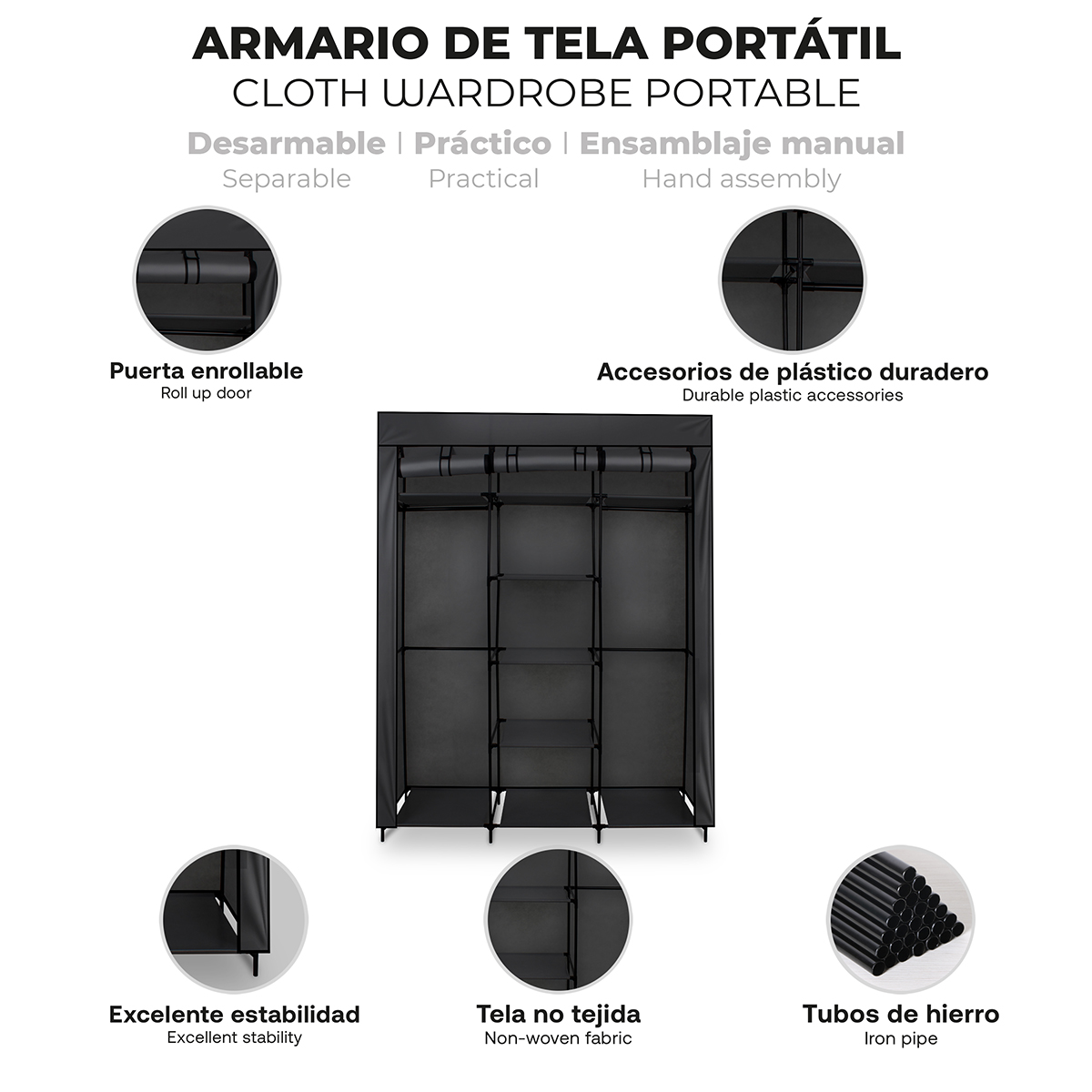 Closet Armable, Organizador De Ropa Récamara 1.70mts Negro 