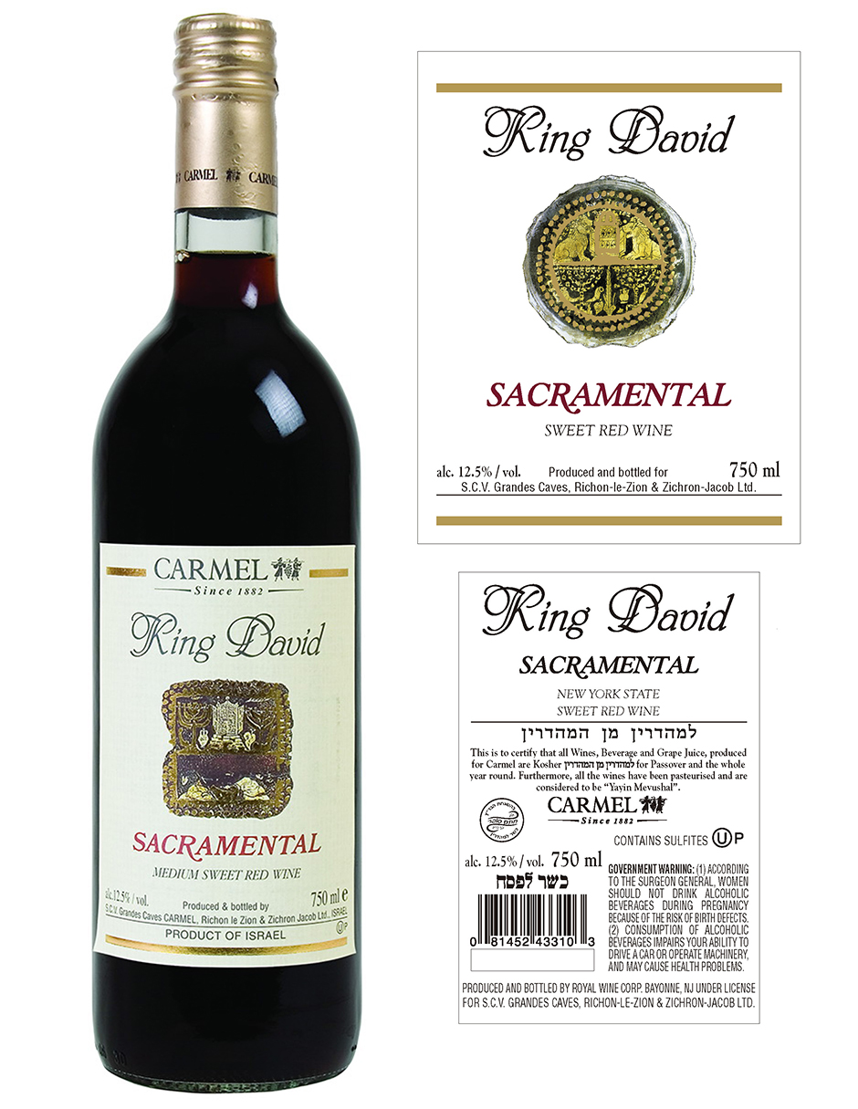 Kit de 2 - Vino Tinto Dulce Kosher Carmel King David Sacramental Israel 750 ml