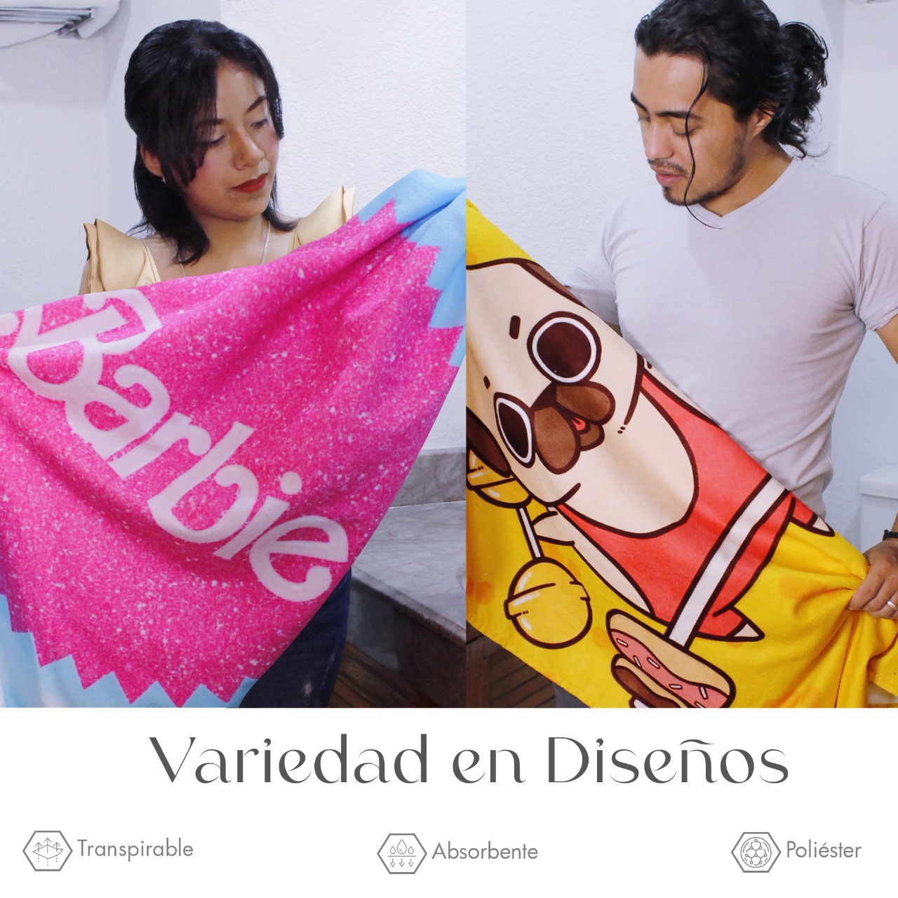 Set 3 Toallas De Baño Karely Ruiz Microfibra Absorbente Estampado.