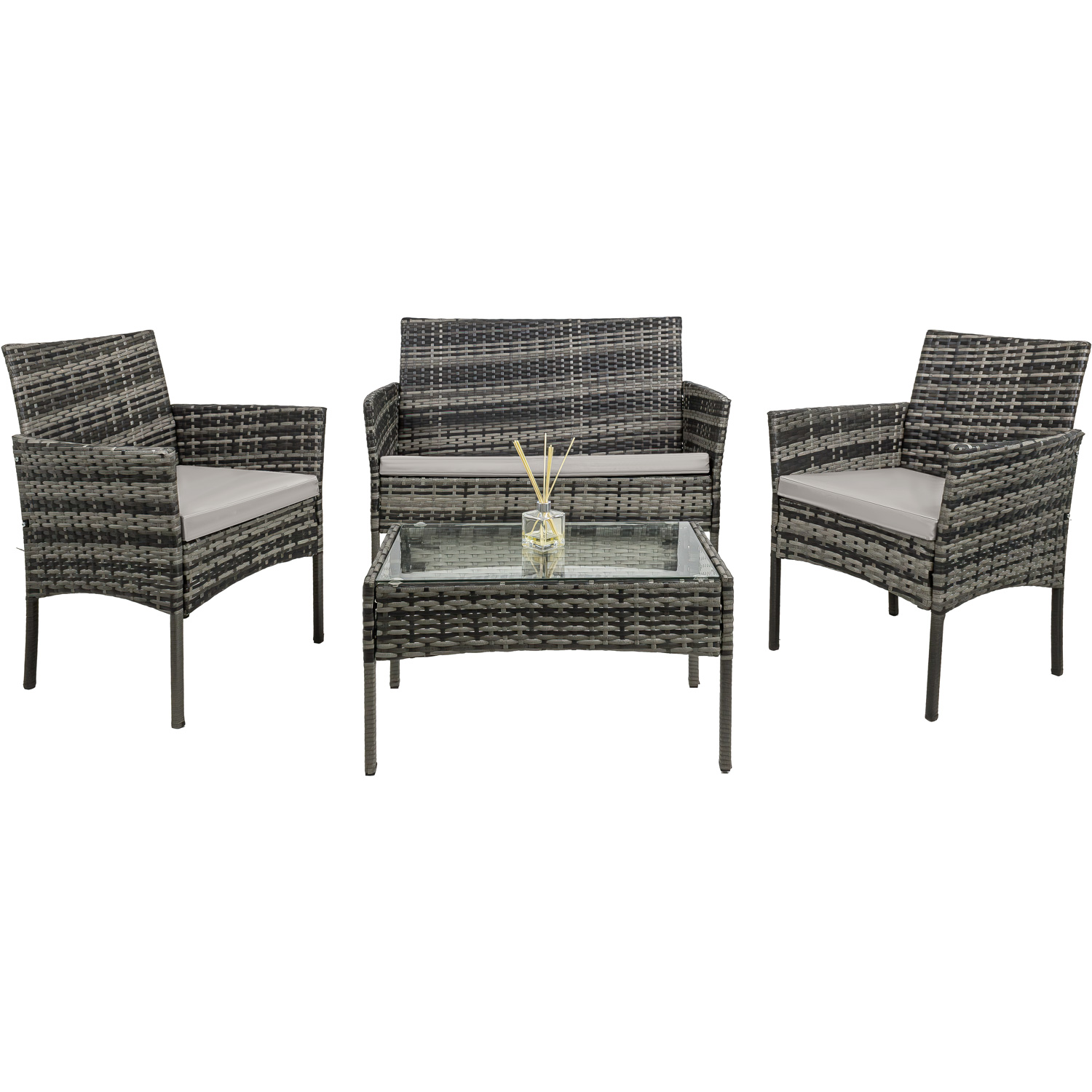 Sala Gris Para Exterior Jardin Patio Terraza 4 Pzs + Cojines