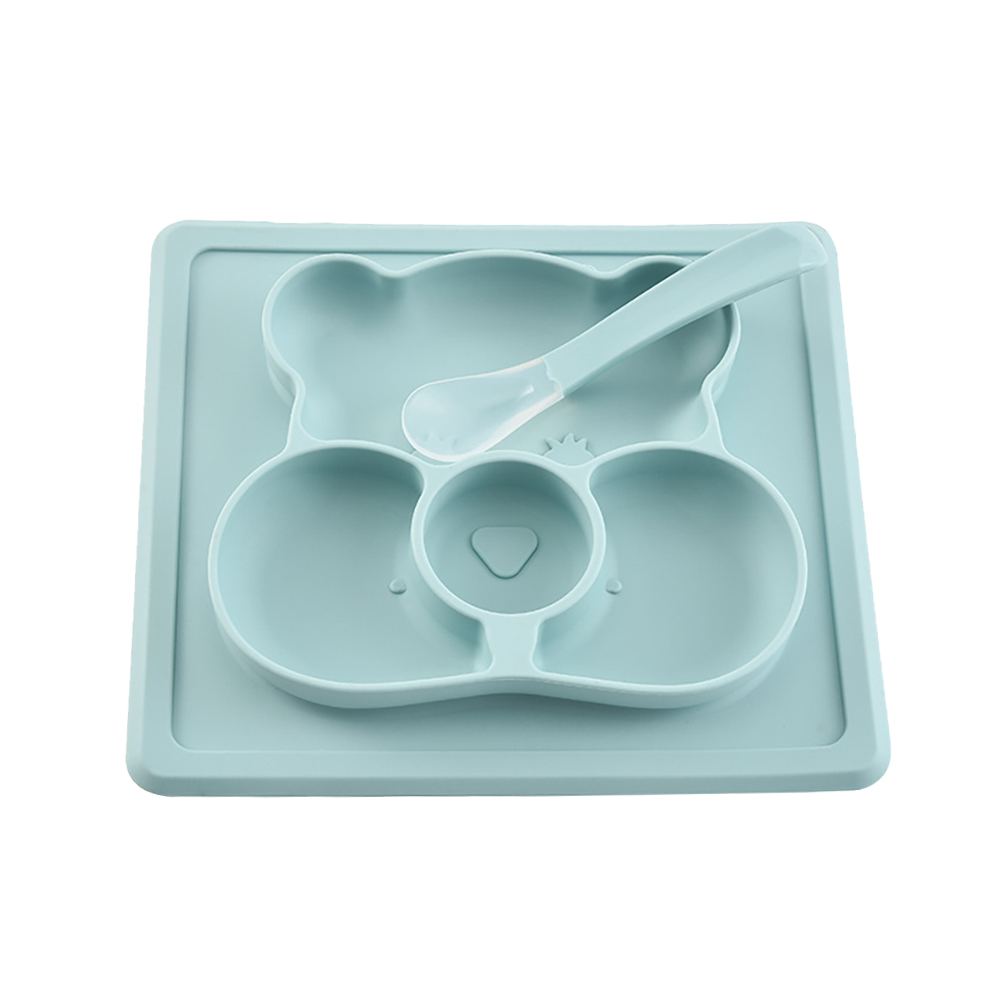 Plato para Bebé con 3 Divisiones para Alimentos con Base Antiderrapante y Cuchara en Silicona Libre de BPA 