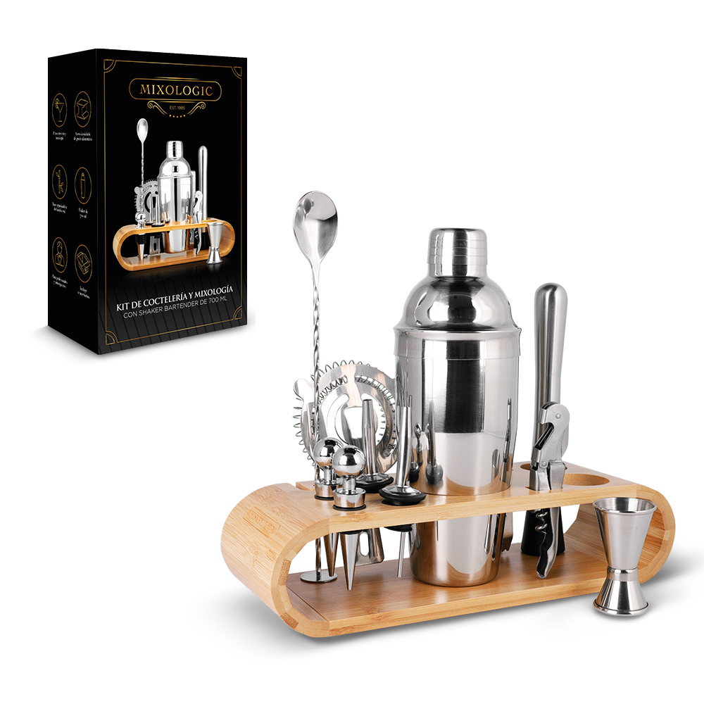 Kit de Coctelería con Jigger Destapador Base 12 Piezas Redlemon 