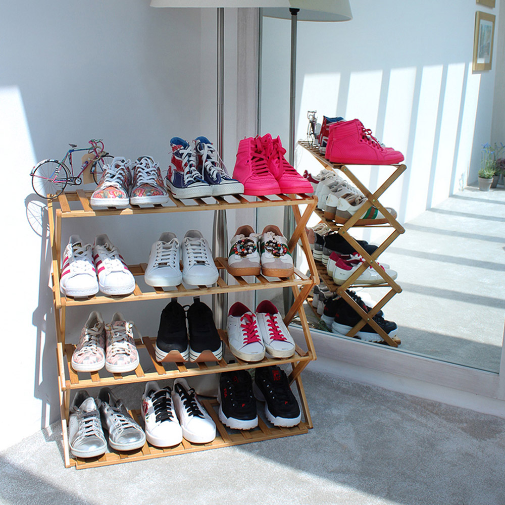 AGBOX Zapatera Estante Plegable de Bambu 4 Niveles  TH-ZAPBAM01.