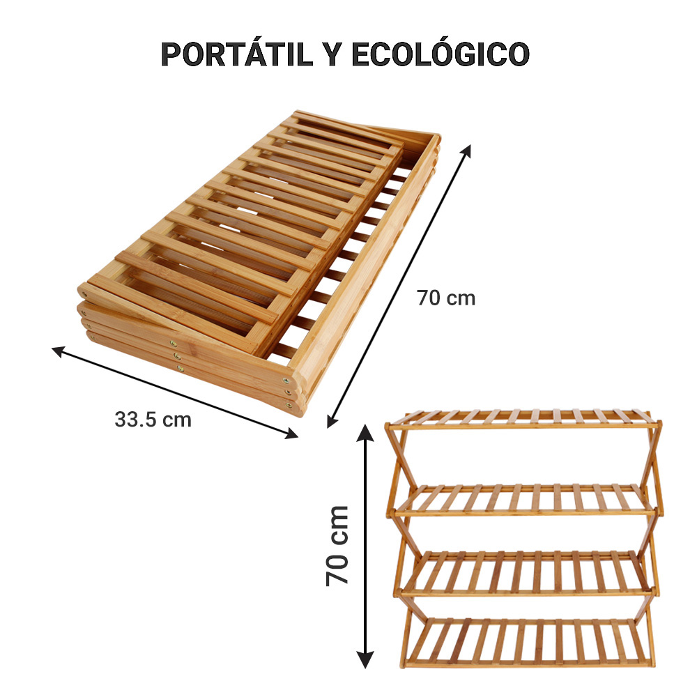 AGBOX Zapatera Estante Plegable de Bambu 4 Niveles  TH-ZAPBAM01.