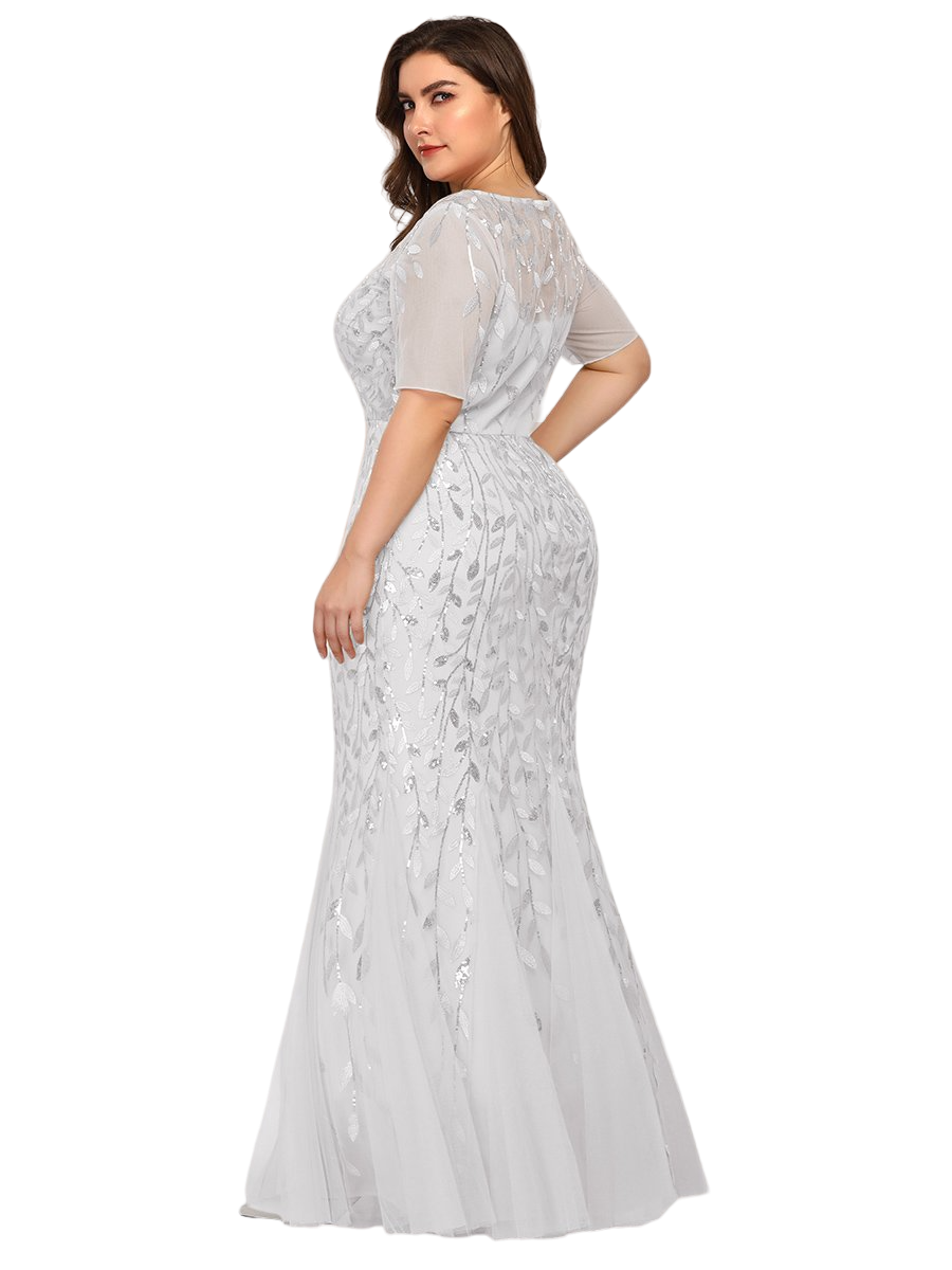 Vestido Elegante de Fiesta Largo Blanco Novia para Mujer Boda con Lentejuela Sirena Manga Corta T Ch a Talla Extra