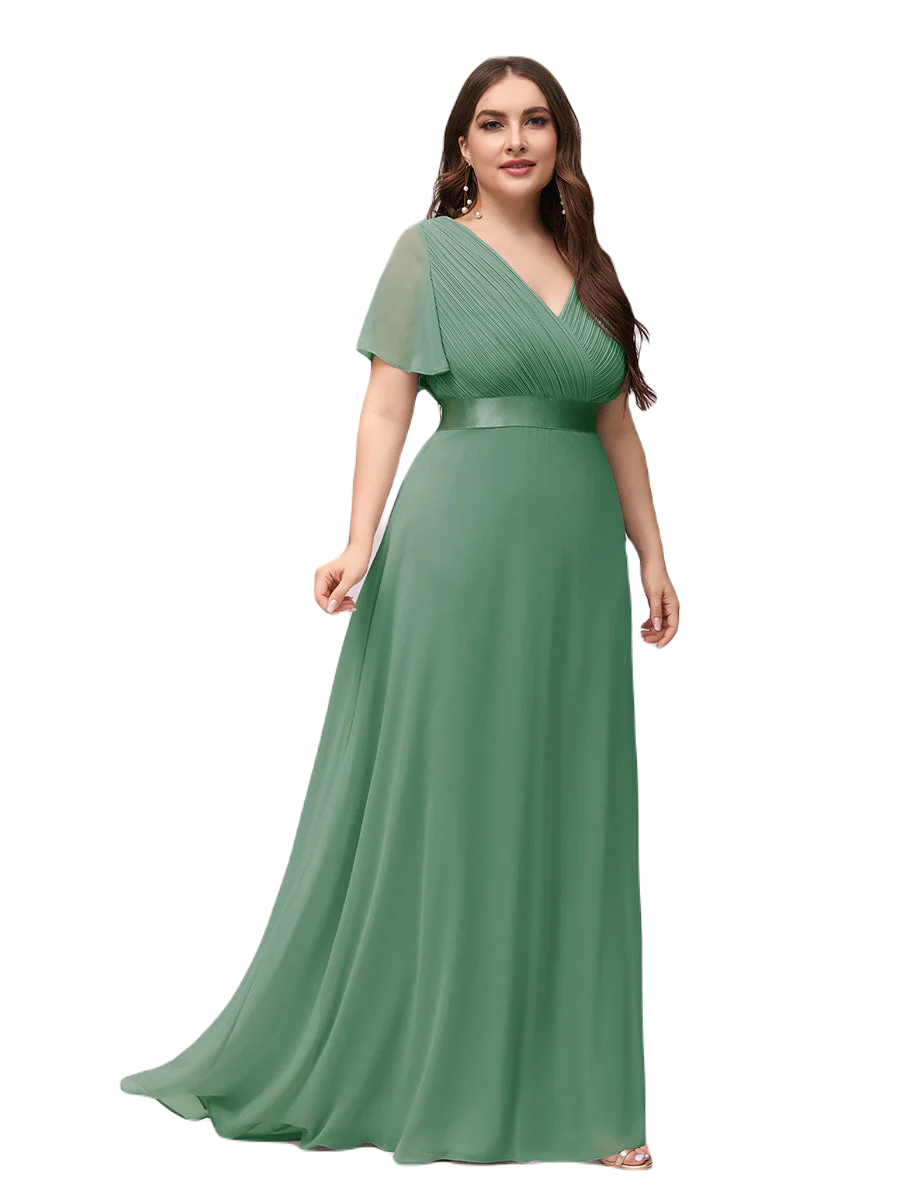 Vestido Elegante de Fiesta Largo Verde Jade para Mujer Manga Ancha Cuello V T Ch a Talla Extra