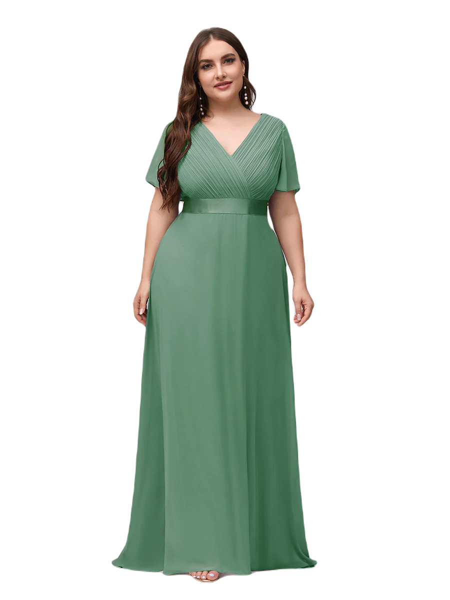 Vestido Elegante de Fiesta Largo Verde Jade para Mujer Manga Ancha Cuello V T Ch a Talla Extra