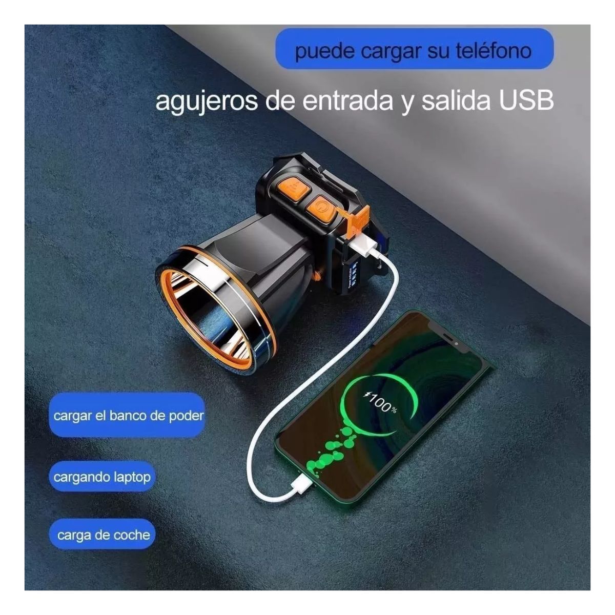 Lámpara Tipo Minero Recargable Y Potente De Cacería Verde/Negro