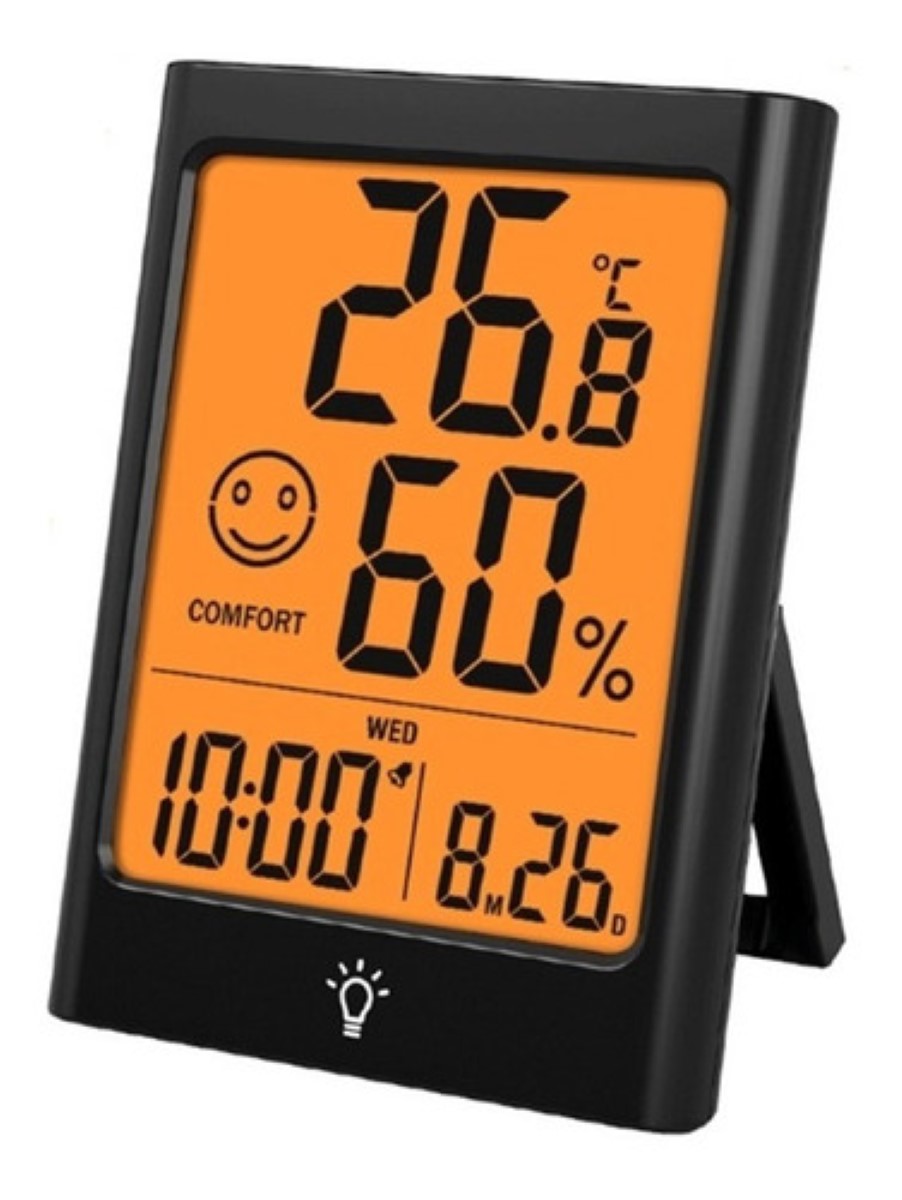 Higrometro Digital Termometro Medidor Humedad Reloj Alarma Negro