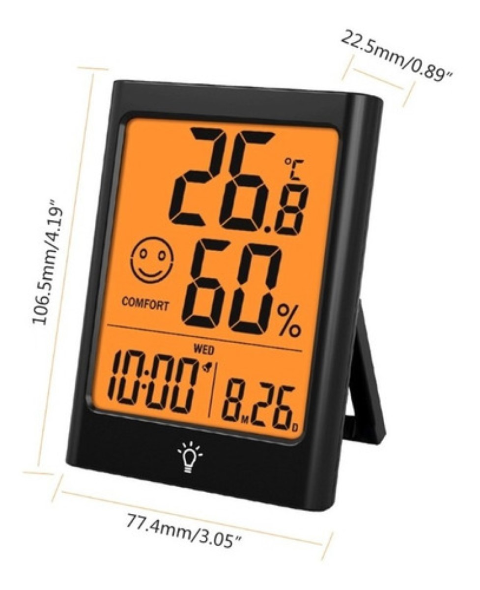 Higrometro Digital Termometro Medidor Humedad Reloj Alarma Negro