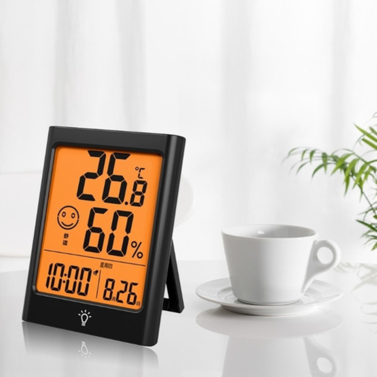 Higrometro Digital Termometro Medidor Humedad Reloj Alarma Negro