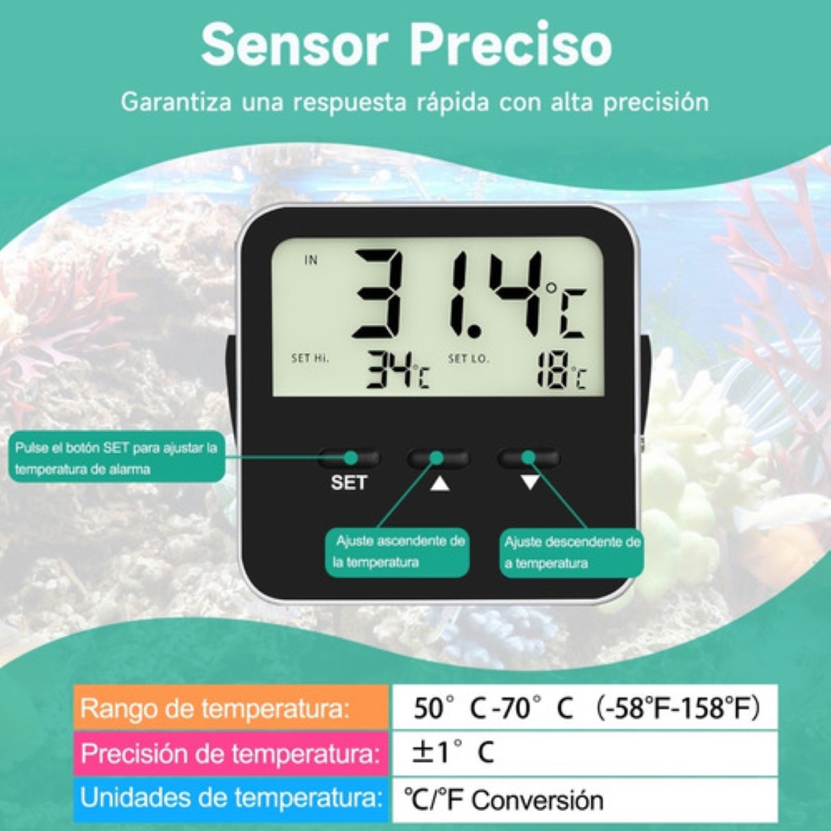 Termómetro Digital Con Sonda Para Reptil Terrario Incubadora Negro