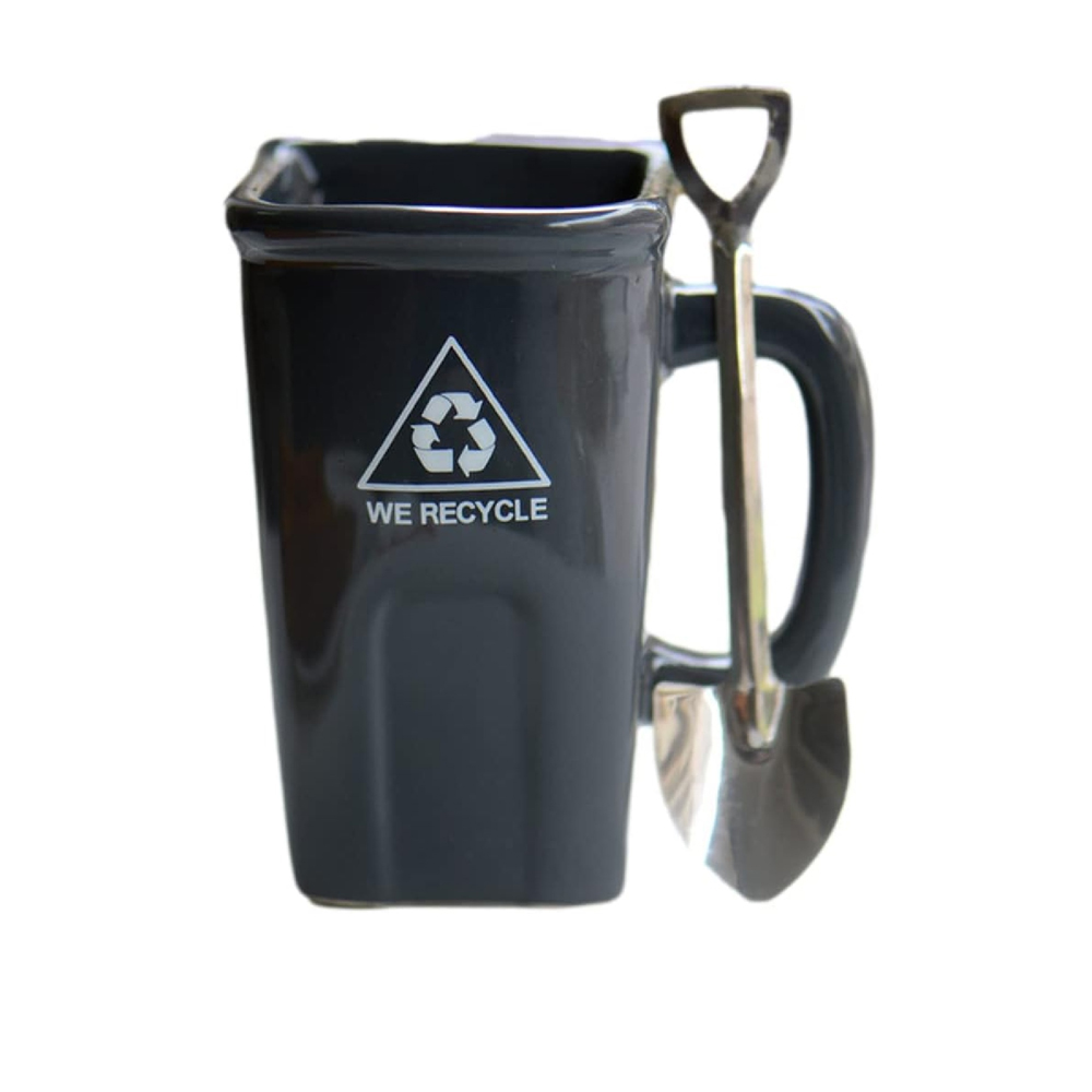 Taza de Céramica Bote Cubo Para Basura Reciclable Creativa con Cuchara en Forma de Pala