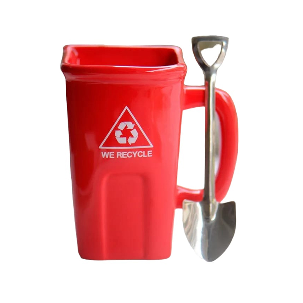 Taza de Céramica Bote Cubo Para Basura Reciclable Creativa con Cuchara en Forma de Pala
