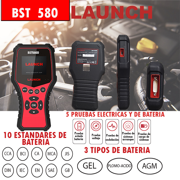 Probador De Baterías Y Sistema De Carga+ OBD2  Launch BST580D 