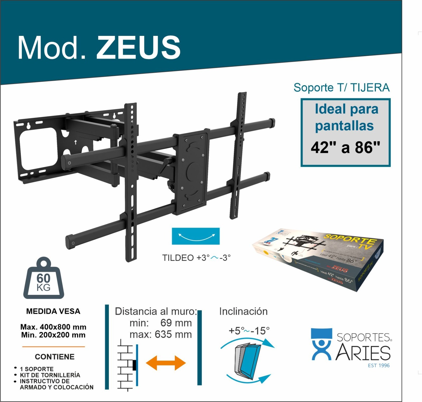 Soporte Para Tv Zeus Aries De 42 A 86 Pulgadas