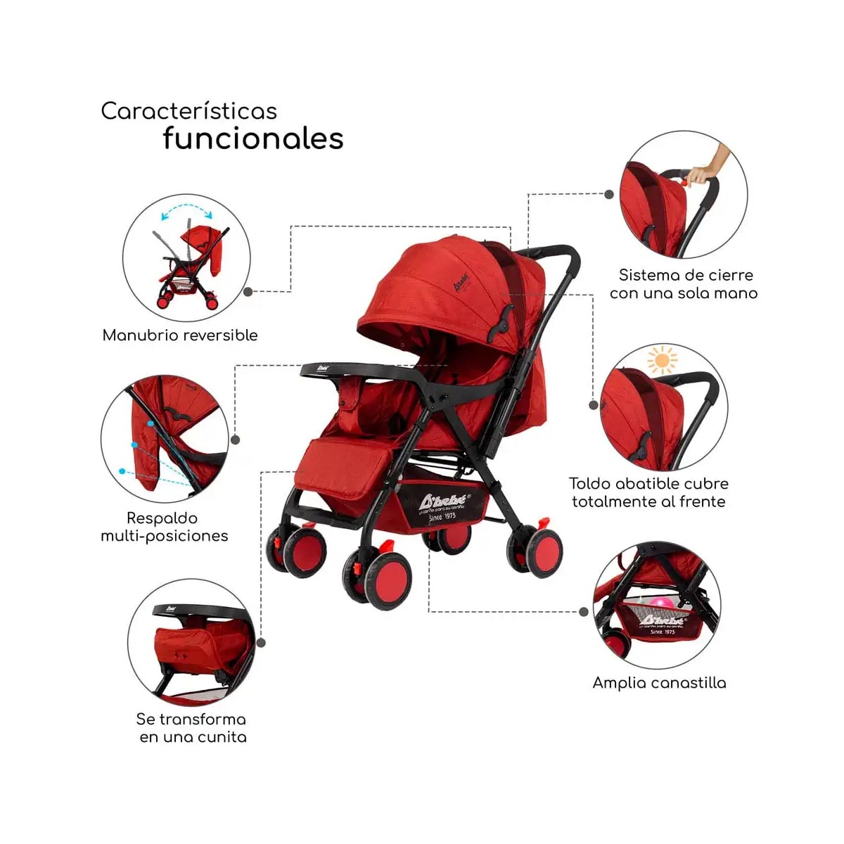 Carriola de mango reversible Baby BM Rojo.