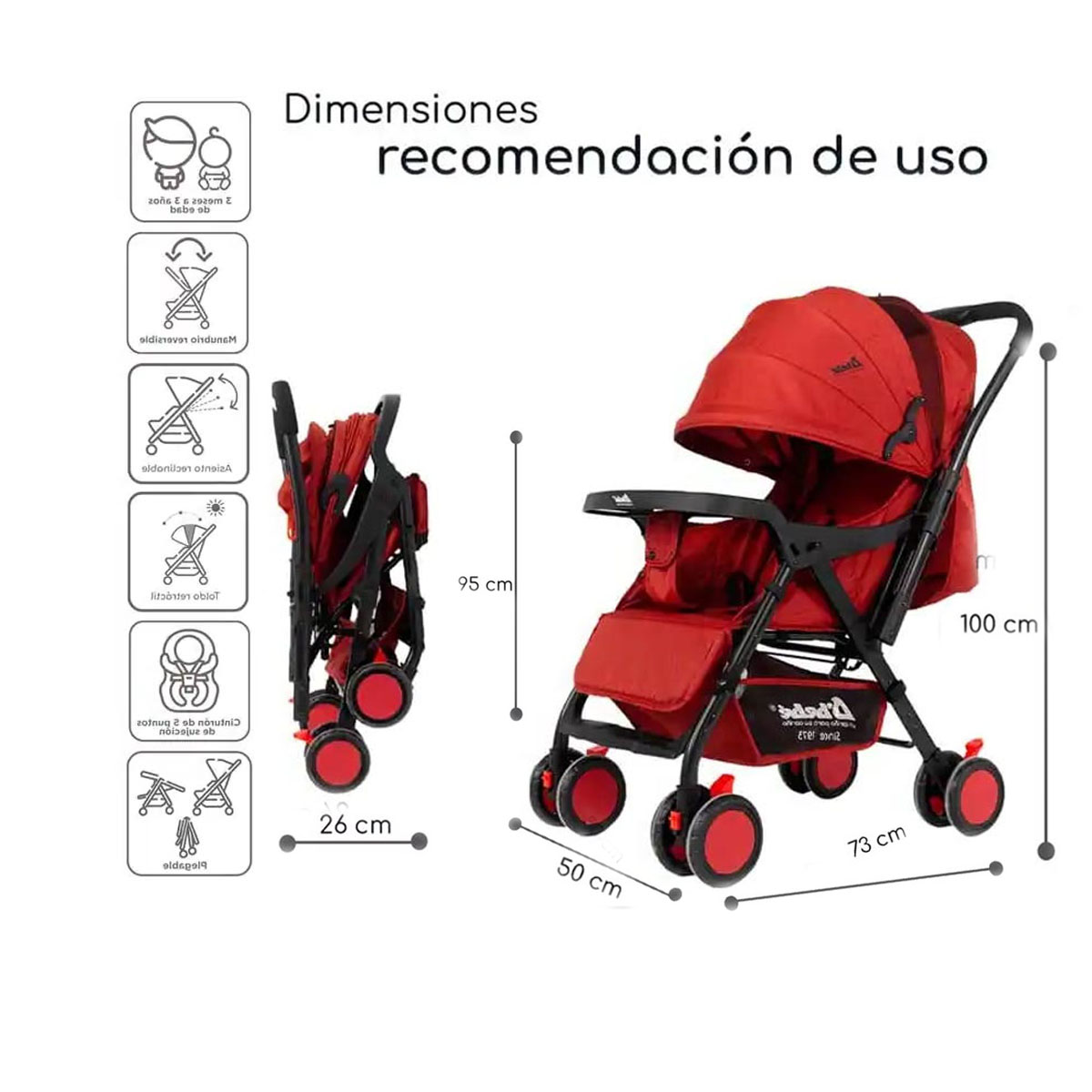Carriola de mango reversible Baby BM Rojo.