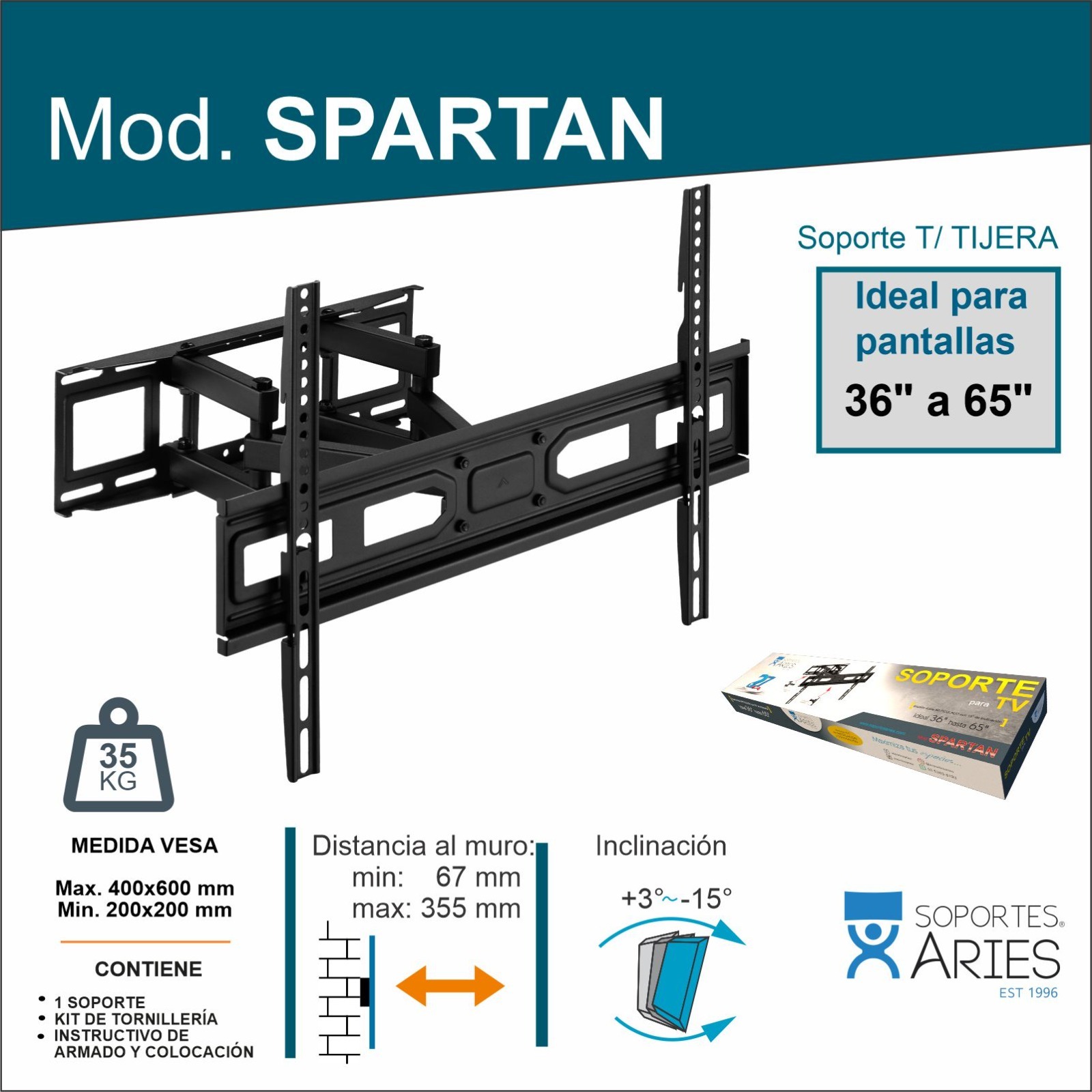 Soporte Para Tv Spartan Aries De 36 A 65 Pulgadas.